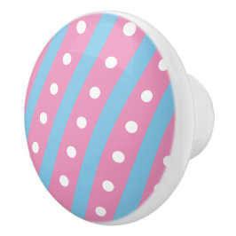 Candy Rand & Polka Dot Ceramic Knob (Rosa och blåt Knopp