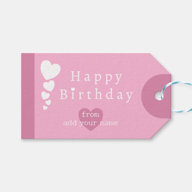 Candy Rosa Birthday Hearts Gift Märkres Presentetikett (Framsidan (Horisontell))