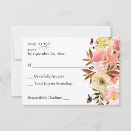 Candy Rosa & Gul Blommig RSVP-kort utan måltid OSA Kort