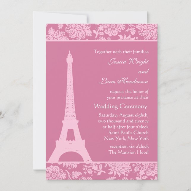 Candy Rosa in Paris bröllopsinbjudan Inbjudningar (Framsida)