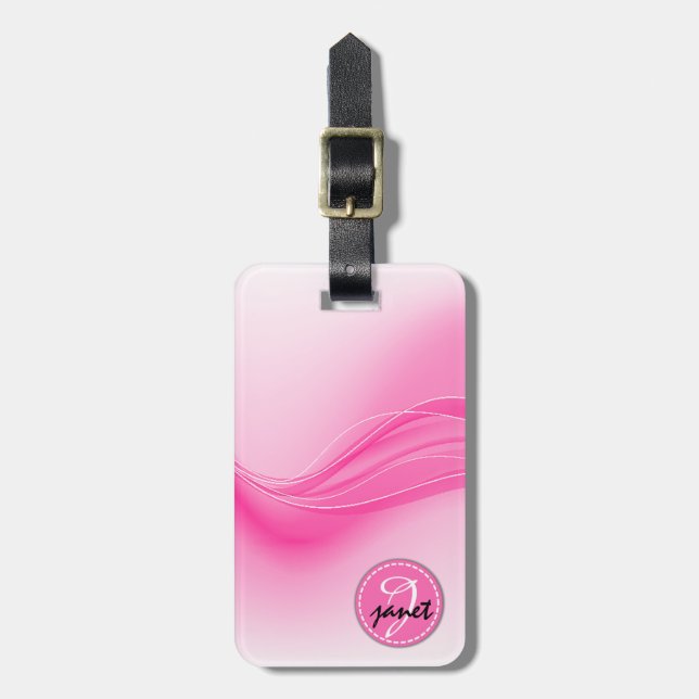 Candy Rosa Modern Vinkara Monogram Bagagebricka (Vertikal Framsida)