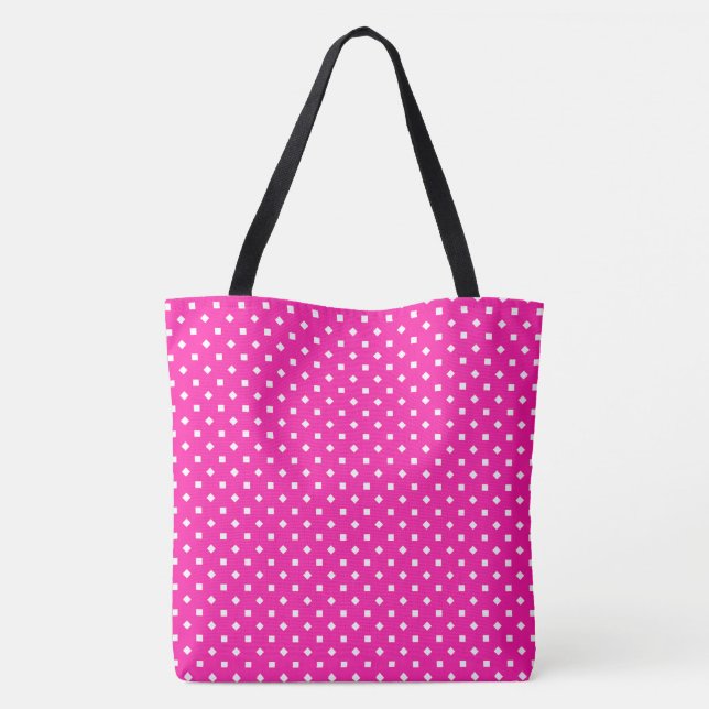 Candy Rosa White Girly Square Polka Dot Mönster Tygkasse (Baksida)