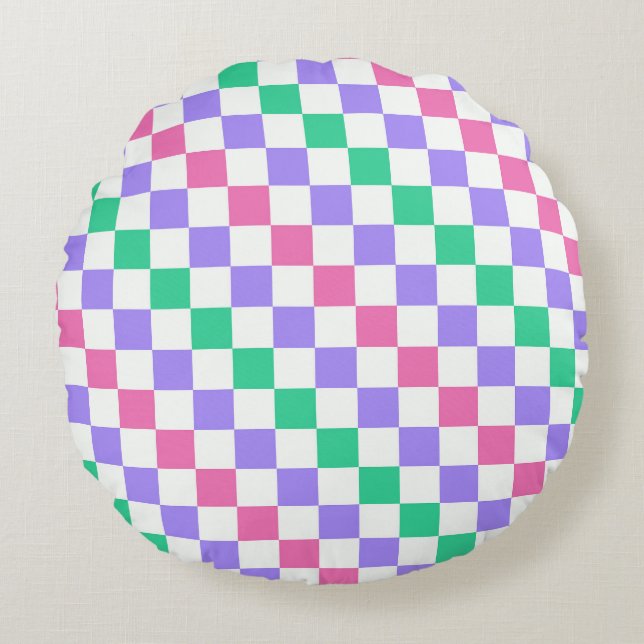 Candy shop diagonal checkerboard pattern rund kudde (Framsidan)
