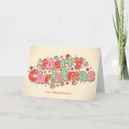 Candy Shop Retro Script Merry Christmas Helgkort