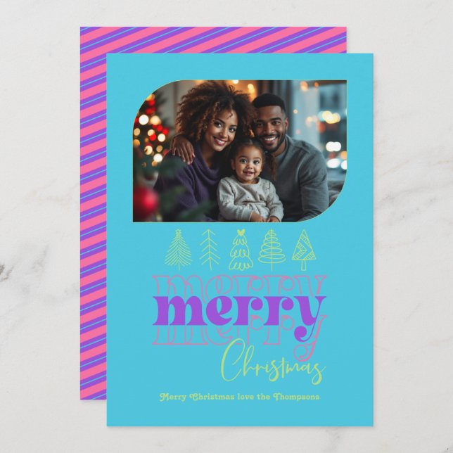 Candy Shop Träd Doodle Modern Retro Helgdag Photo Julkort (Fram/baksida)