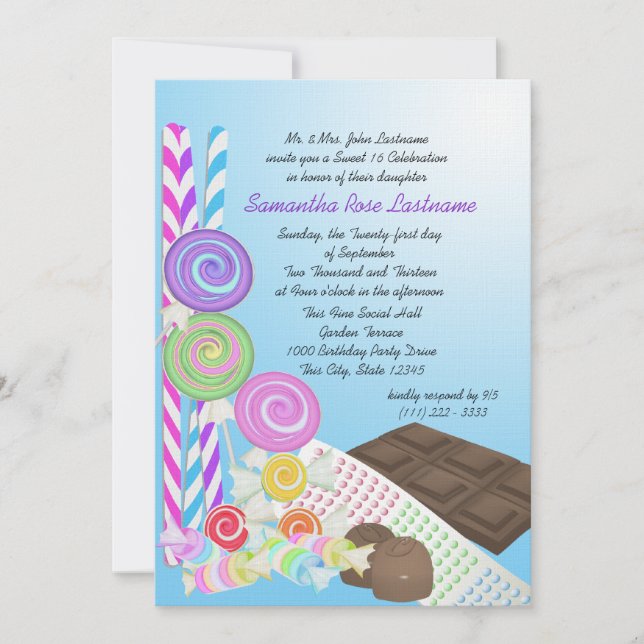 Candy Shoppe Sweet sixteen Birthday Inbjudningar (Framsida)
