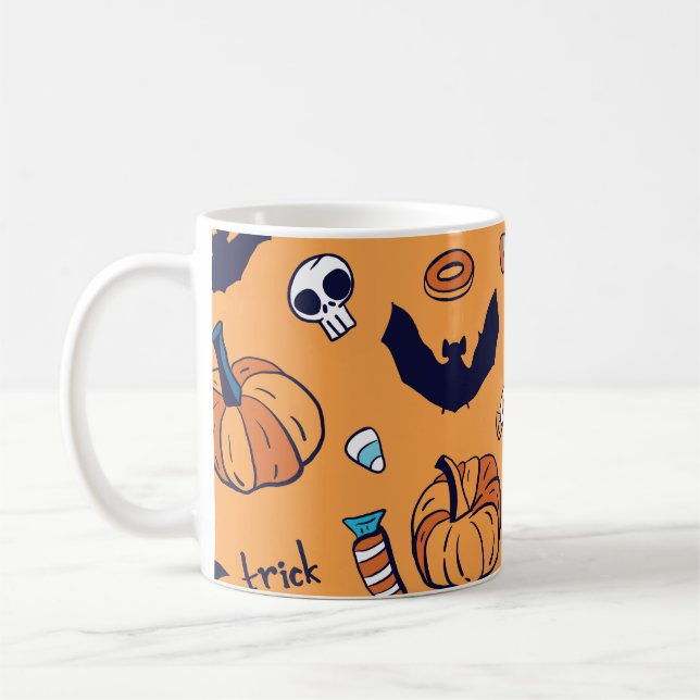 Candy Skull Pumpkin Fladdermus Seamless Mönster. Kaffemugg (Vänster)