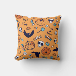 Candy Skull Pumpkin Fladdermus Seamless Mönster. Kudde