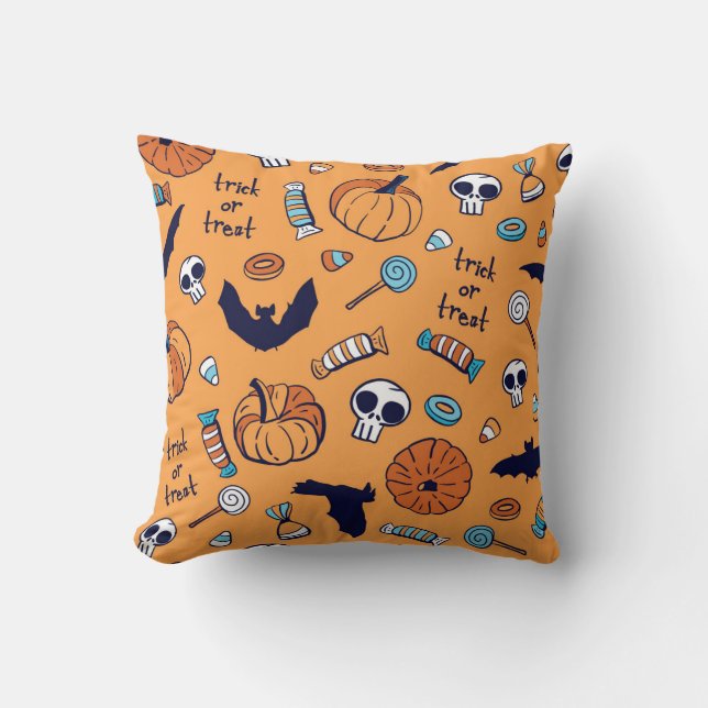 Candy Skull Pumpkin Fladdermus Seamless Mönster. Kudde (Framsida)