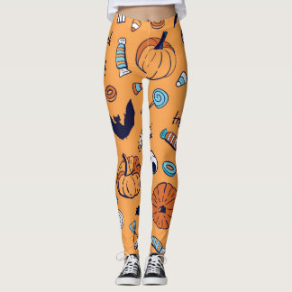 Candy Skull Pumpkin Fladdermus Seamless Mönster. Leggings