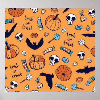 Candy Skull Pumpkin Fladdermus Seamless Mönster. Poster