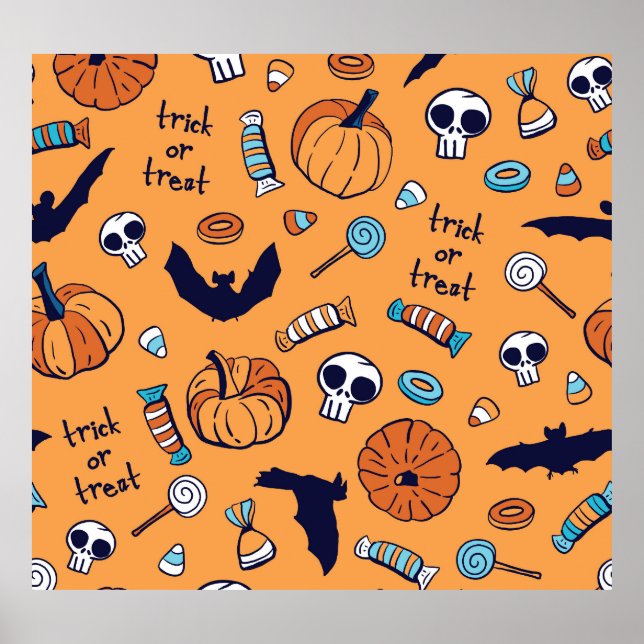 Candy Skull Pumpkin Fladdermus Seamless Mönster. Poster (Framsidan)