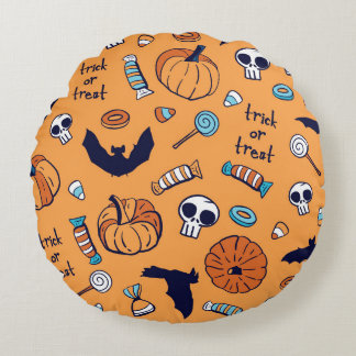Candy Skull Pumpkin Fladdermus Seamless Mönster. Rund Kudde
