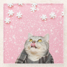 Candy Snowflake Cat Glass Underlägg