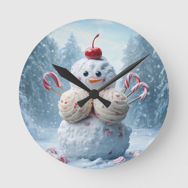 Candy Snowman Wall Clock - Fun Winter Wonderland D Rund Klocka (Framsida)