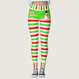 Candy Stripe Elf Lycklig Festive med Snögubbe Leggings