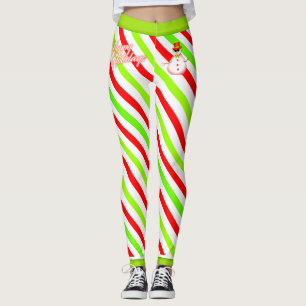 Candy Stripe Lycklig och Festive med Snögubbe Leggings