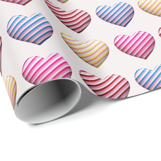 Candy Stripe Pastel Färg Hearts Presentpapper (Rullad Hörn)