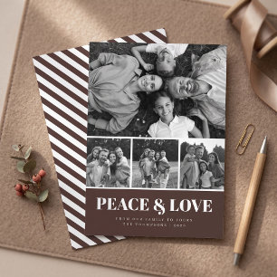 Candy Stripe Peace & Love Fotokollage - Brun Julkort