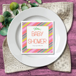 Candy Stripe Pink Colorful Rainbow Baby Shower Pappersservett