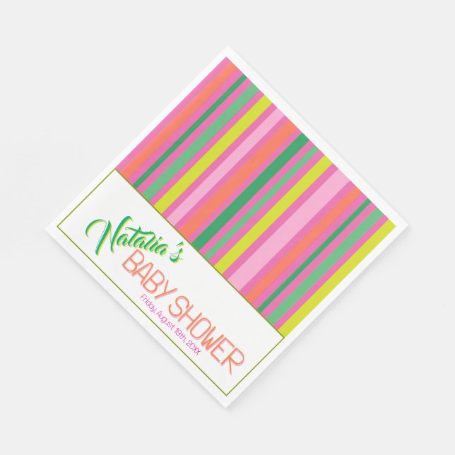 Candy Stripe Rosa Färgglada Regnbåge Bebis Bjudnin Pappersservett (Hörn)