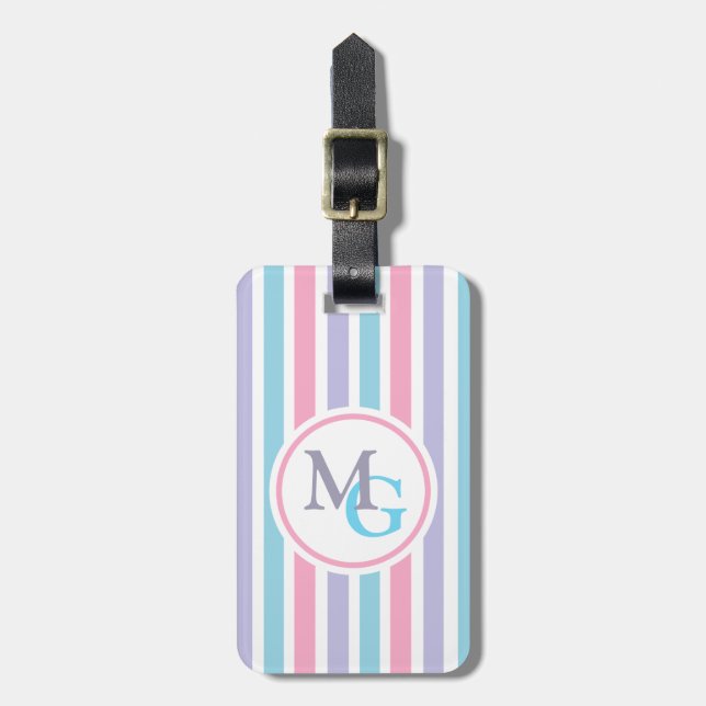 Candy Striped Monogrammed Bagagebricka (Vertikal Framsida)