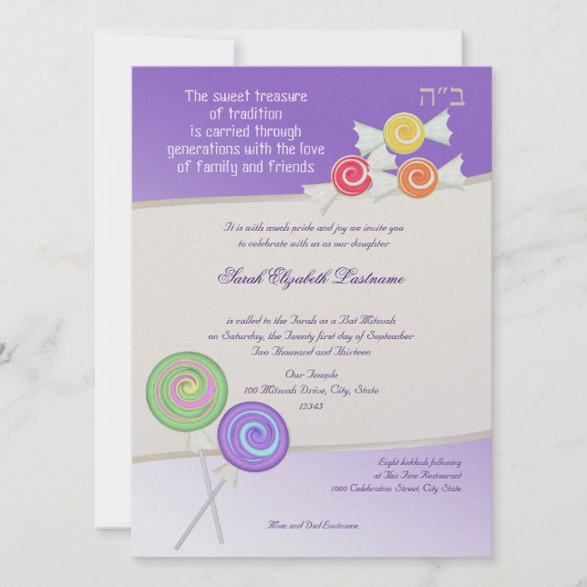Candy Sweet Bat mitzvah Graphie Inbjudningar (Framsida)