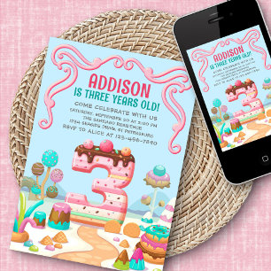 Candy Sweet Girl's Candyland 3rd Birthday Inbjudningar