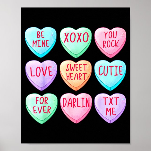 Candy Sweet Hearts Love Valentines Day Shirt Women Poster (Framsidan)