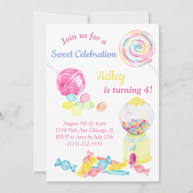 Candy Sweet Lollipop Girl Birthday Inbjudningar (Framsida)