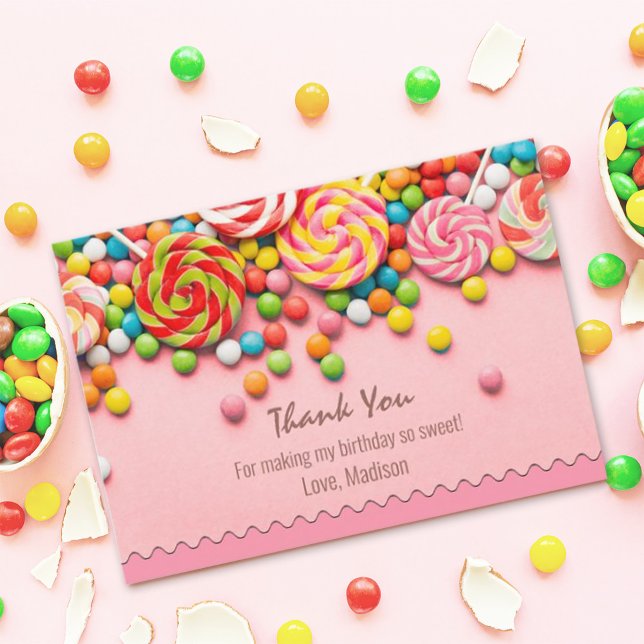 Candy Sweet Shop - tackkort Tack Kort (Candy Sweet Shop Thank You Card, design features colorful pastel color candies. #sweetshop #candy)