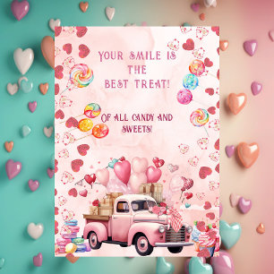 Candy Sweets Balloons Lastbil Kids Rosa Valentines Julkort
