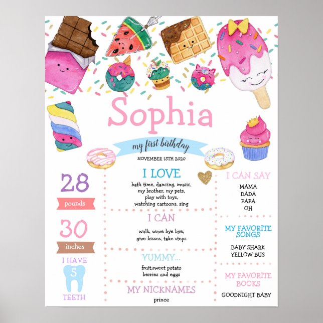 Candy Sweets Girl First Birthday Milestone Poster (Framsidan)