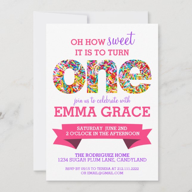 Candy Theme 1a Birthday Party Sprinkles Inbjudan (Framsida)