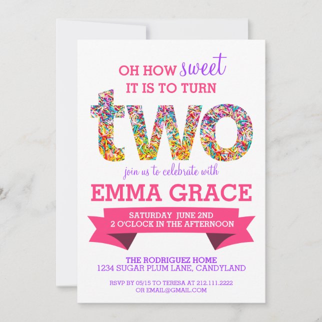 Candy Theme 2:a födelsedagen Party Sprinkles Inbju Inbjudningar (Framsida)