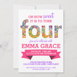 Candy Theme 4e födelsedagen Party Sprinkles Inbjud Inbjudningar