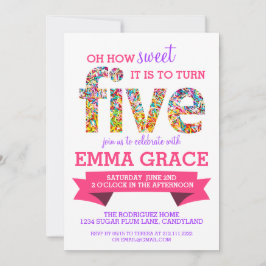 Candy Theme 5:e Födelsedagsfesten Sprinkles Inbjud Inbjudningar