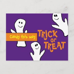 Candy this Way Bunch of Spöken Halloween Postcard Vykort