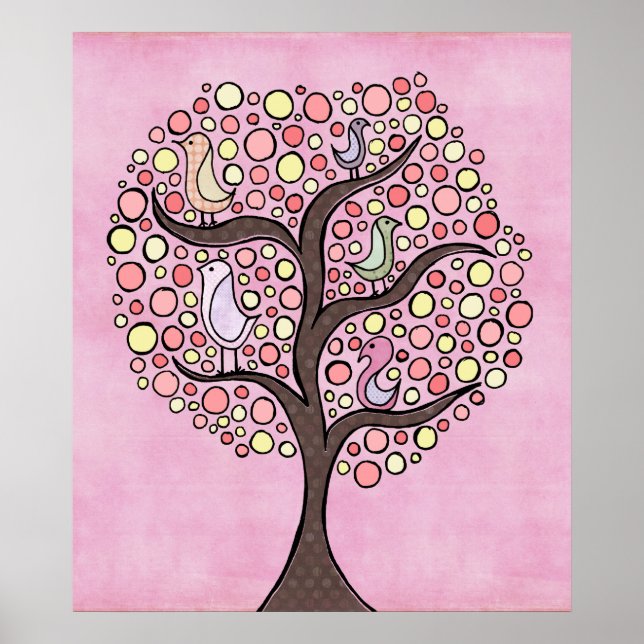 Candy Träd Rosa Nursery Kids Room Wall Poster (Framsidan)