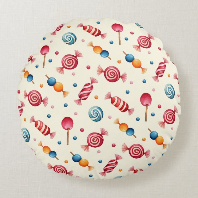 Candy Wonderland Rund Kudde (Framsidan)