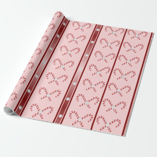 CandyCane och Rand Mönster Rosa, Red, White Presentpapper