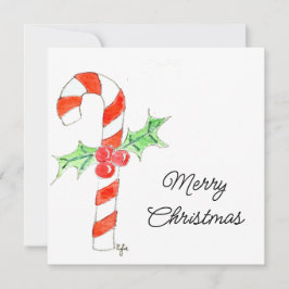 Candycane With Holly Julkort