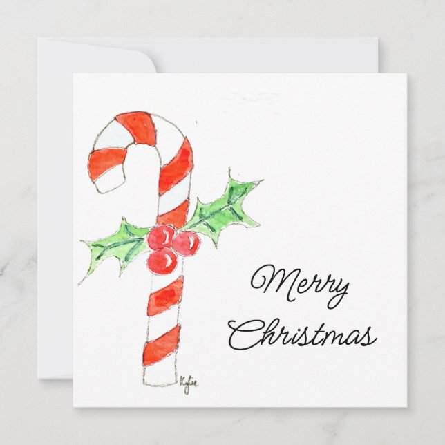 Candycane With Holly Julkort (Framsida)
