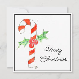 Candycane With Holly Julkort