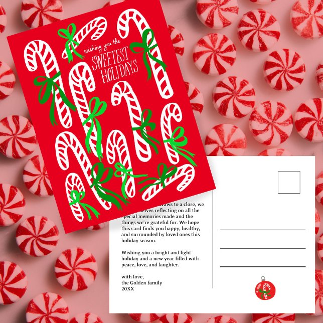 Candycanes Bows Cute ANPASSNINGSBAR Jul Helgdag Vykort (Sweetest Holidays Candycanes Bows Cute CUSTOM Christmas Holiday Postcard
)