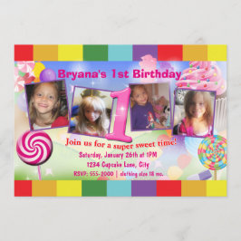 Candyland 1-årsfest 4 Fotoinbjudan Inbjudningar