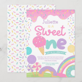 Candyland and Ice Cream 1st Birthday Inbjudningar