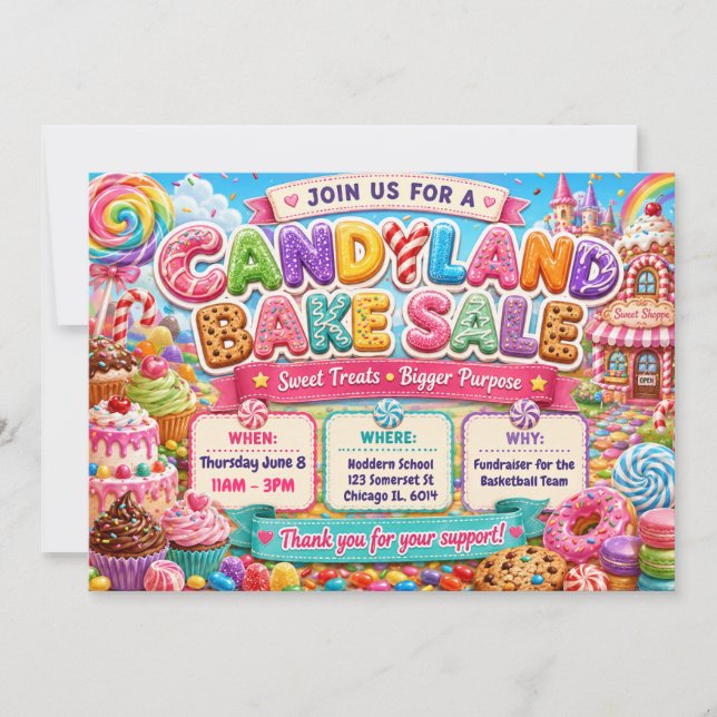 Candyland Bakförsäljning Design Inbjudningar (Framsida)