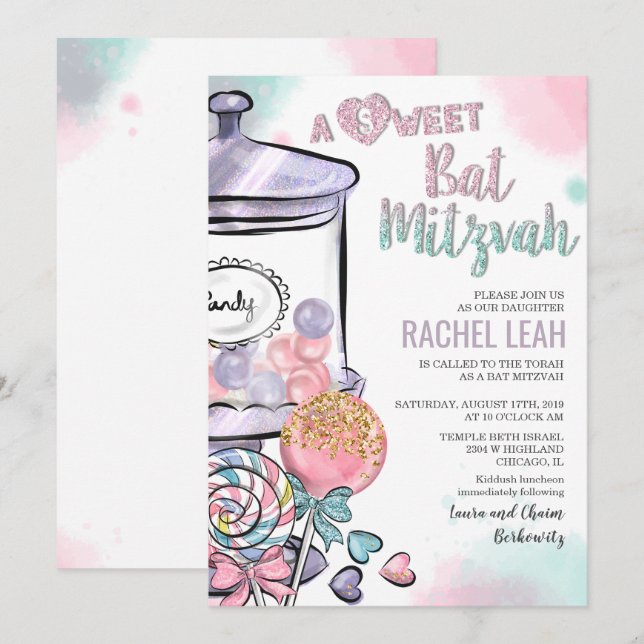 Candyland Bat Mitzvah-inbjudan Inbjudningar (Fram/baksida)