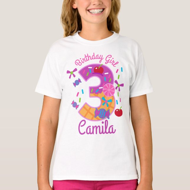 Candyland Birthday Girl Tredlollipop T Shirt (Framsida)